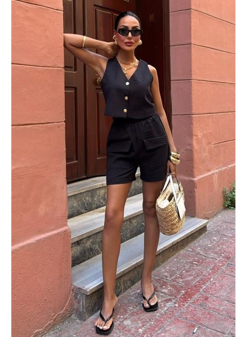 Mini Yelekli Şortlu Keten Takım 10176-08