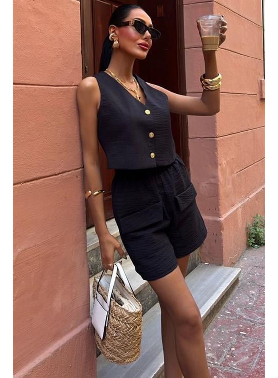 Mini Yelekli Şortlu Keten Takım 10176-08