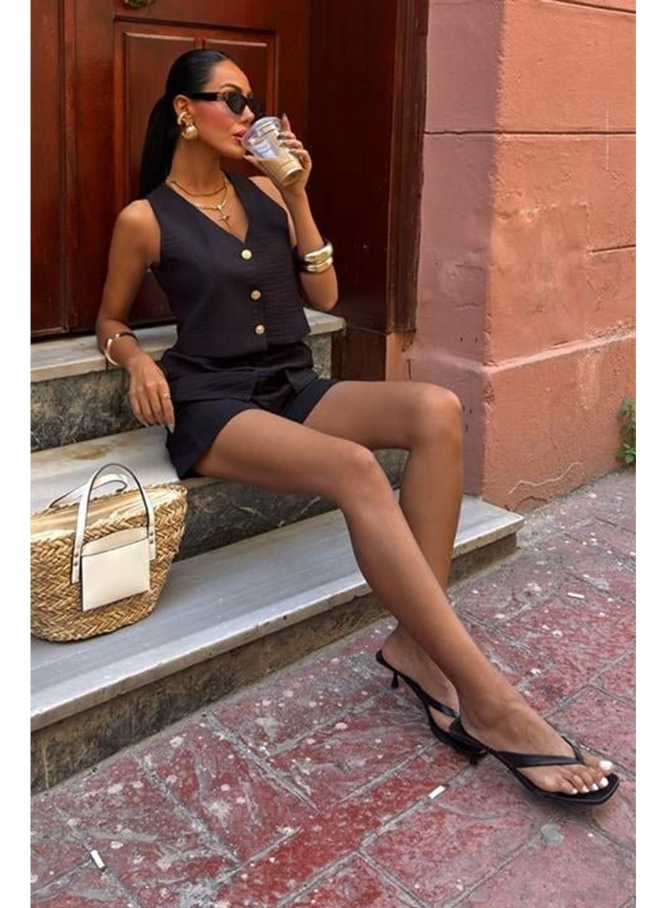 Mini Yelekli Şortlu Keten Takım 10176-08