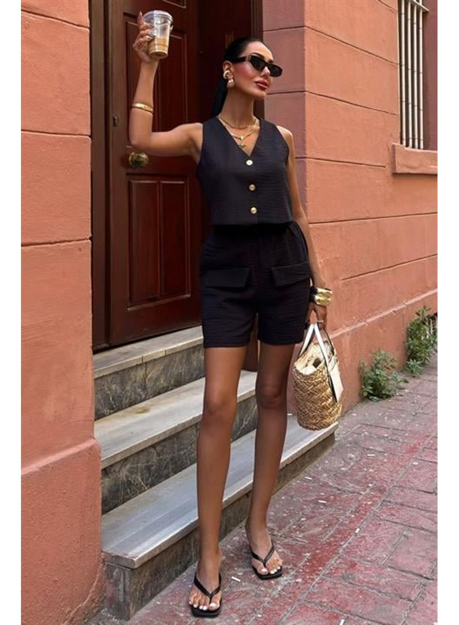 Mini Yelekli Şortlu Keten Takım 10176-08