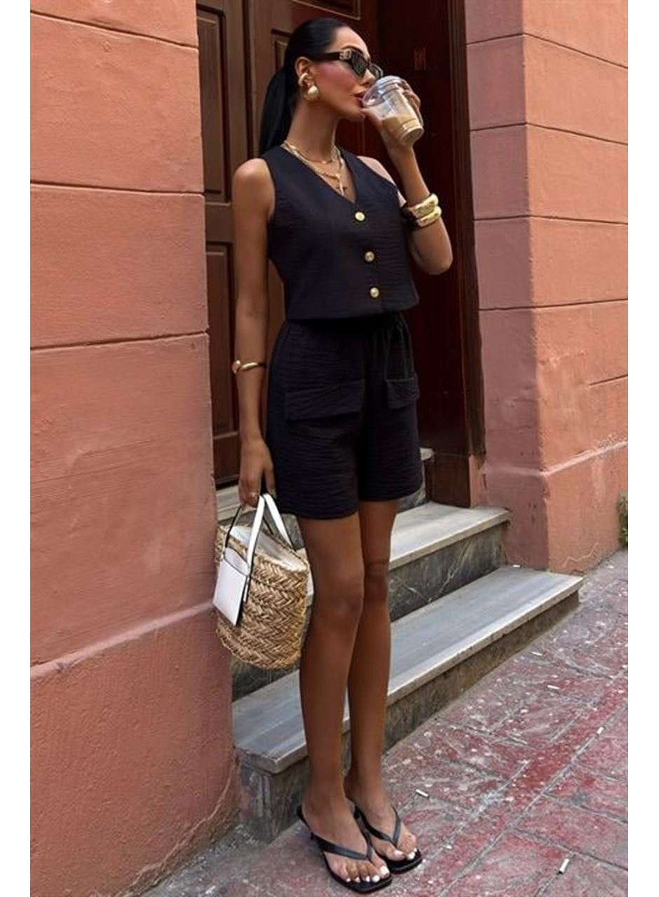 Mini Yelekli Şortlu Keten Takım 10176-08