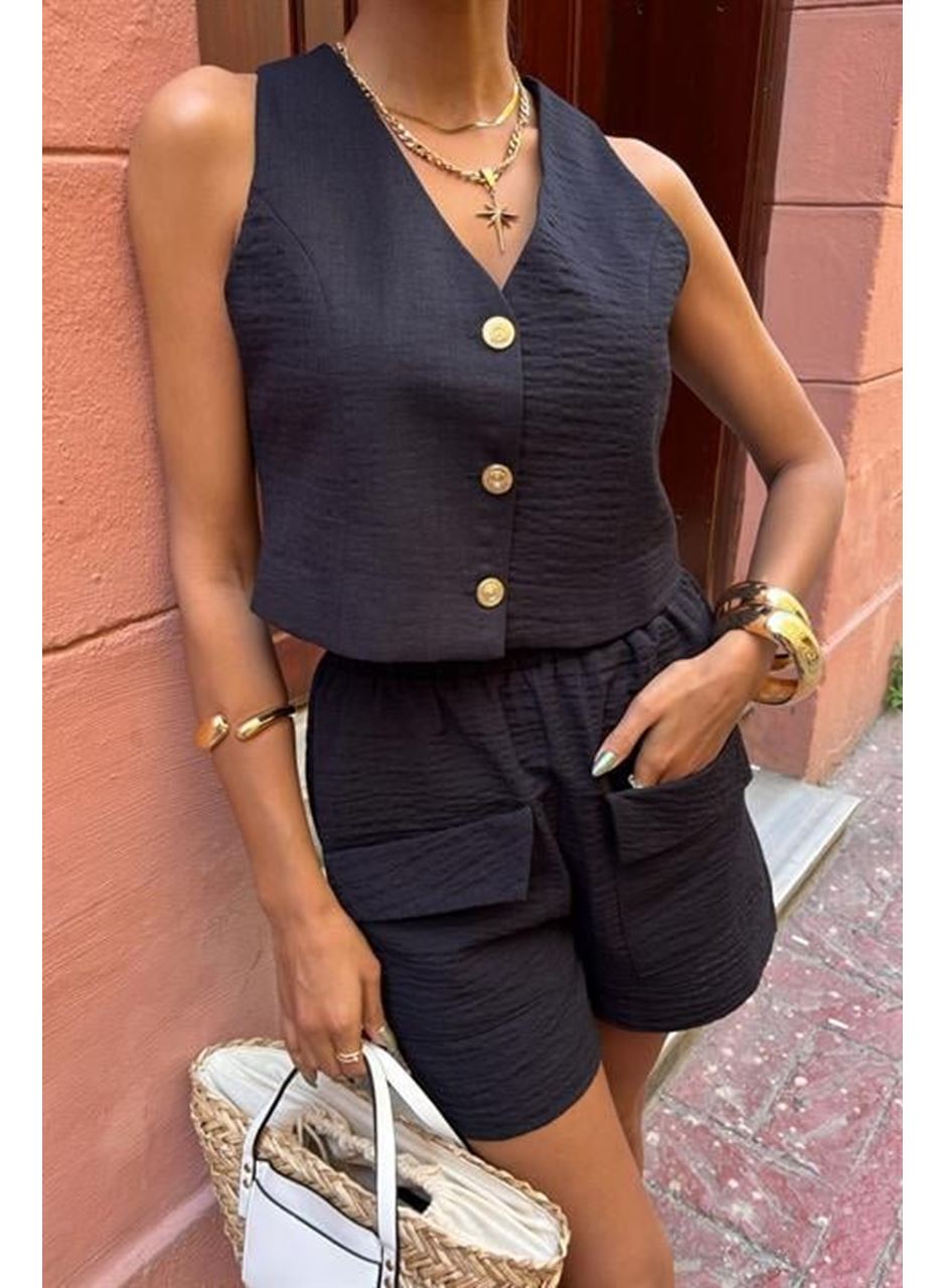 Mini Yelekli Şortlu Keten Takım 10176-08