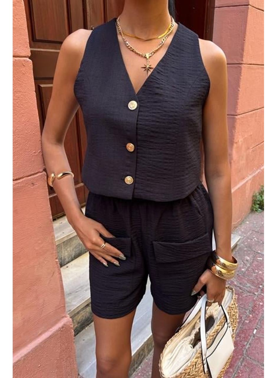 Mini Yelekli Şortlu Keten Takım 10176-08