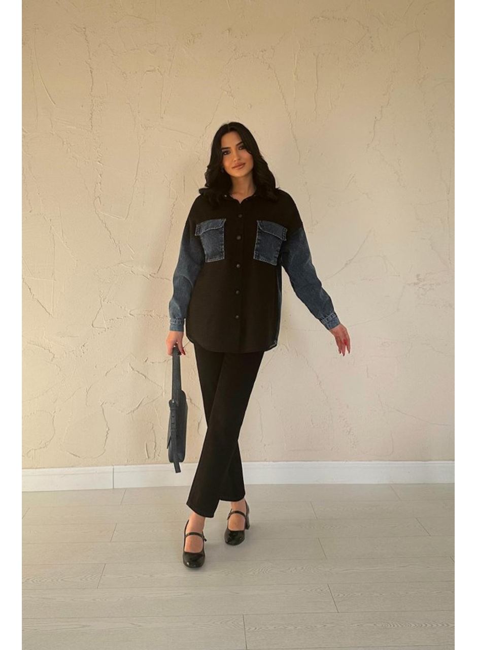 Siyah Kot Garnili Ceket