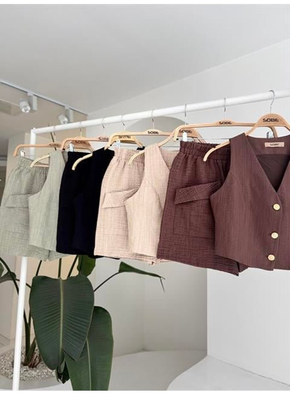 Mini Yelekli Şortlu Keten Takım 10176-08