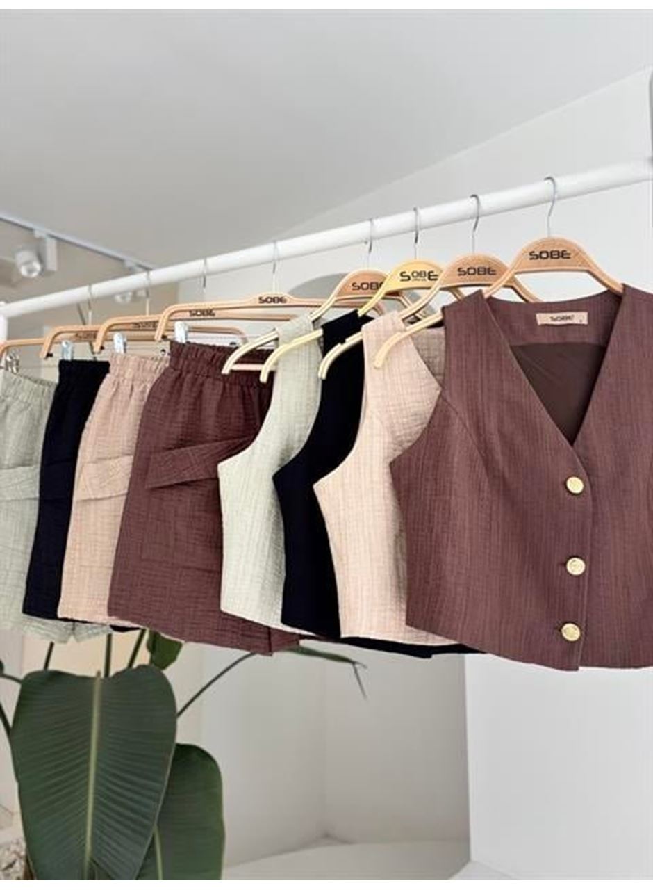 Mini Yelekli Şortlu Keten Takım 10176-08