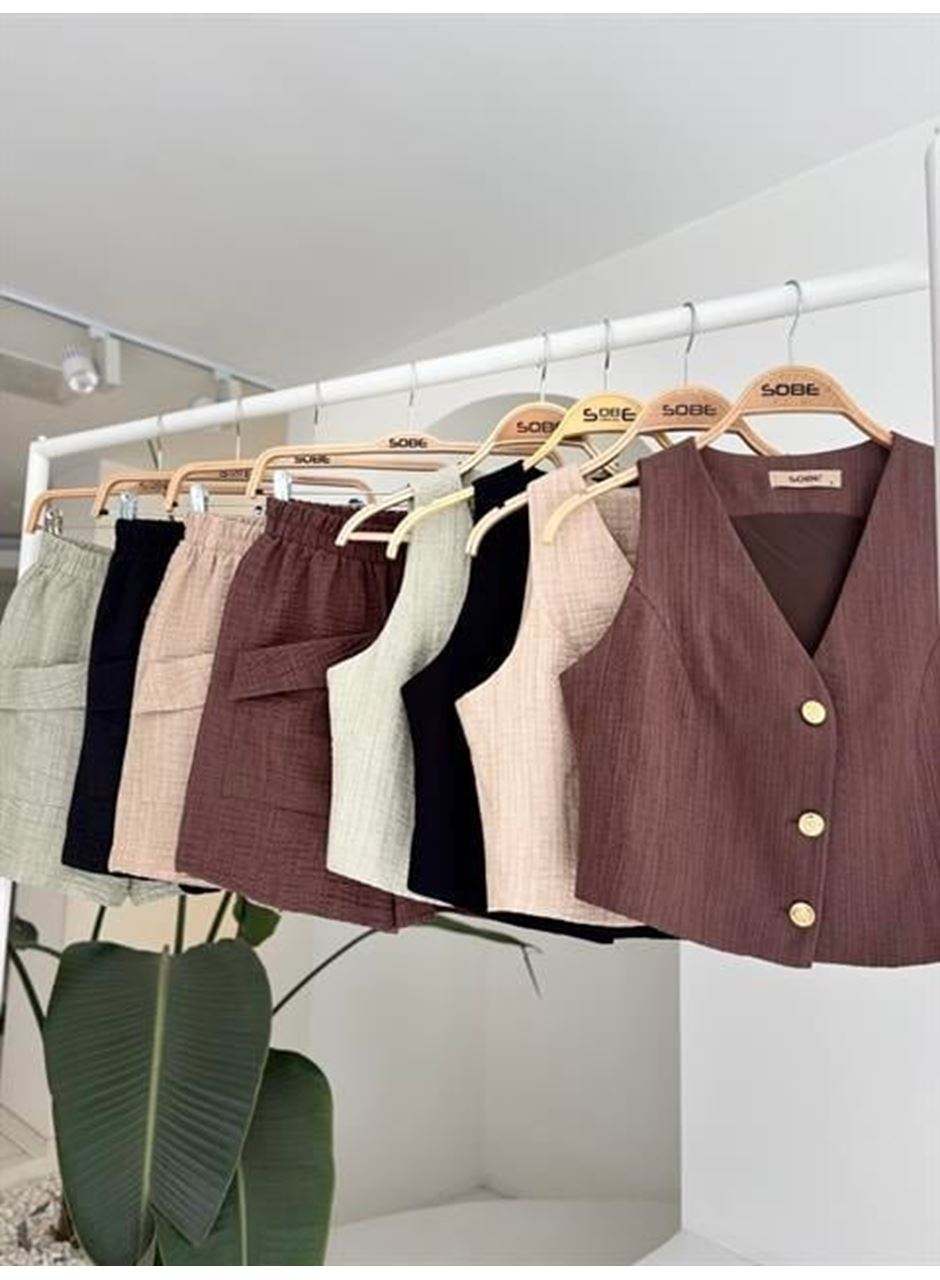 Mini Yelekli Şortlu Keten Takım 10176-08