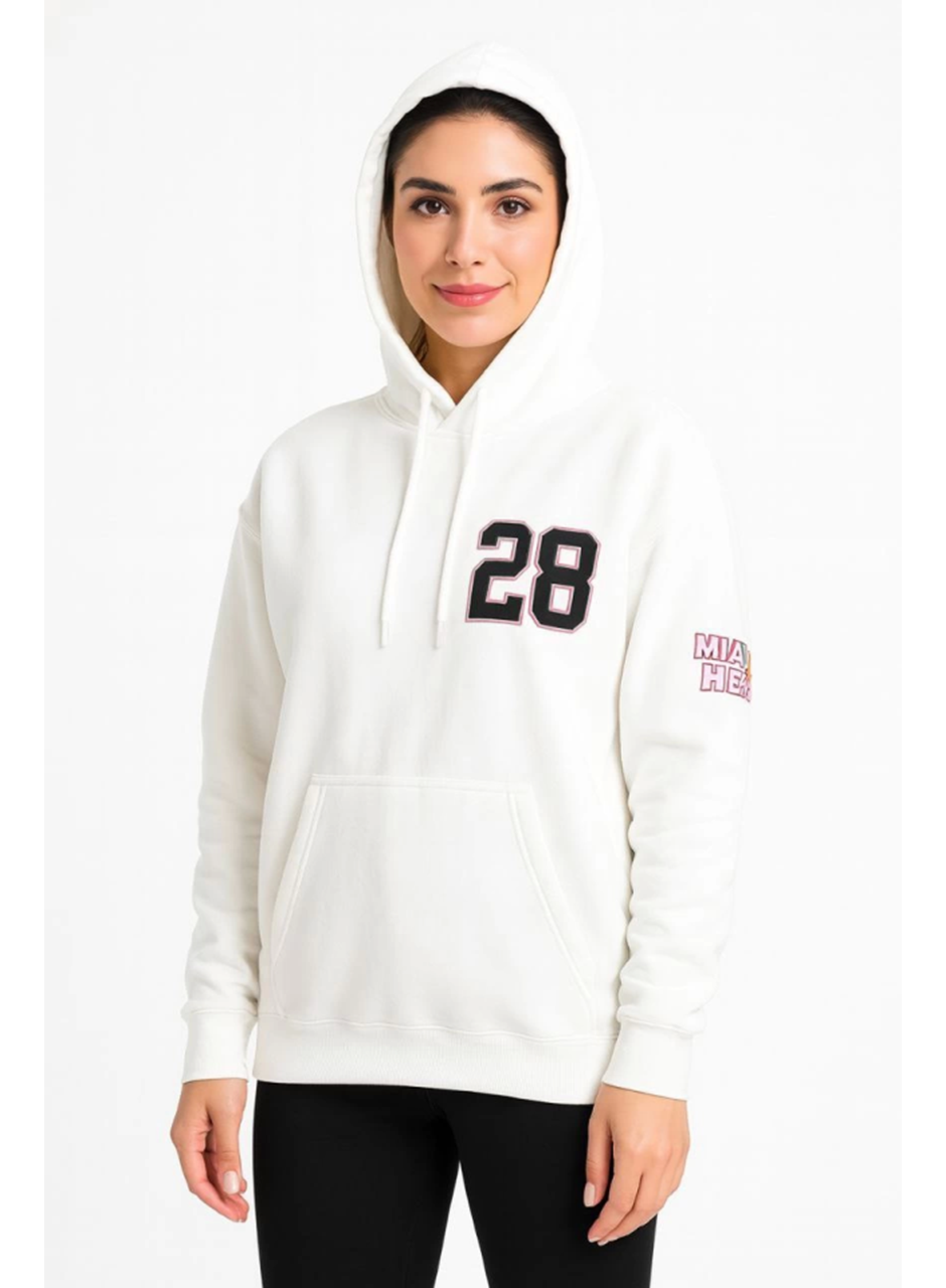 Üç İplik Kapüşonlu Ön Ve Arka Baskılı SweatShirt Hoodie - Beyaz