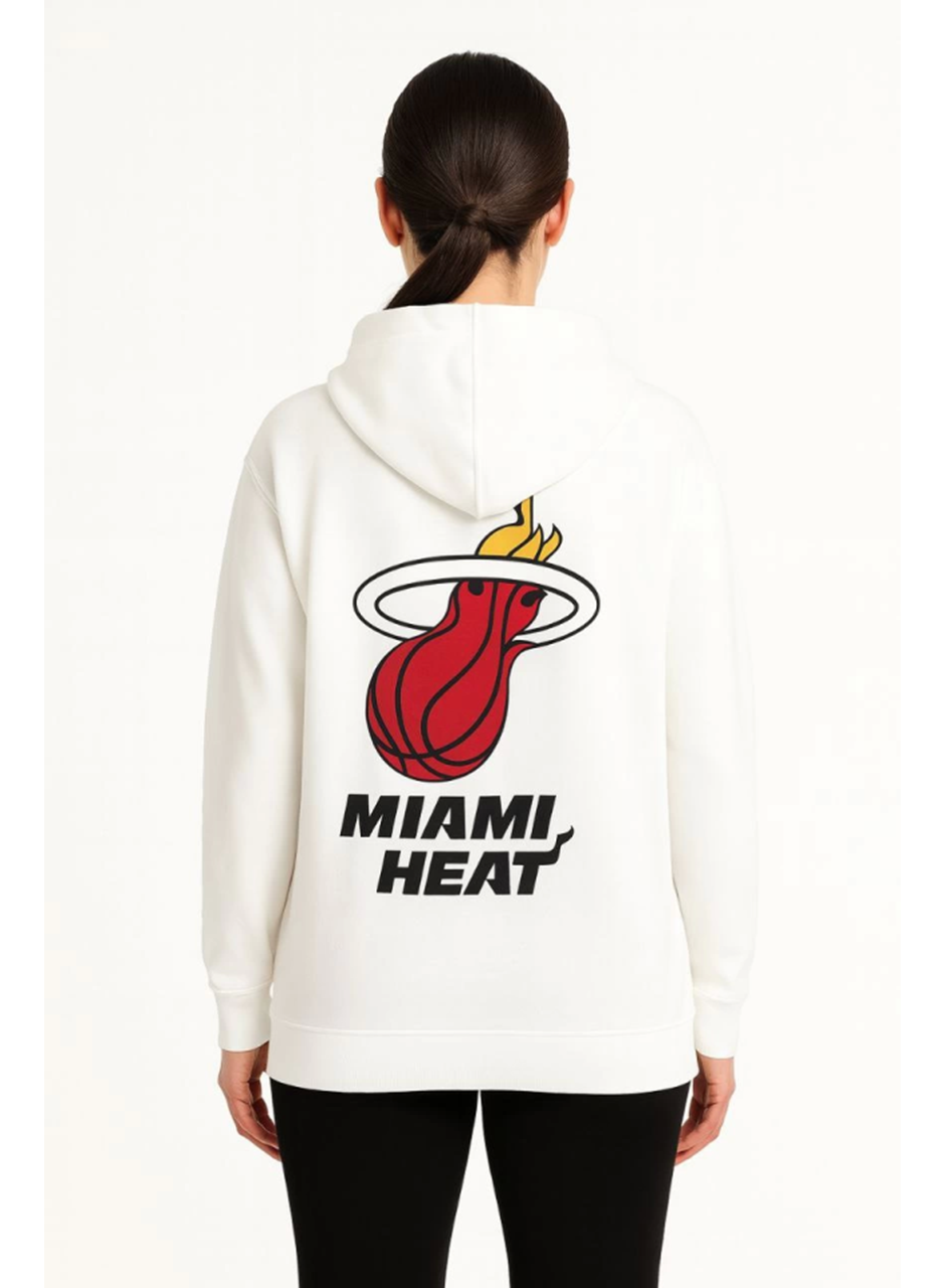 Üç İplik Kapüşonlu Ön Ve Arka Baskılı SweatShirt Hoodie - Beyaz