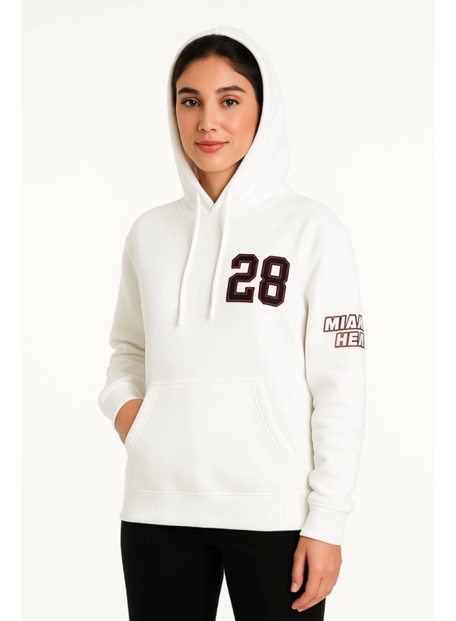 Üç İplik Kapüşonlu Ön Ve Arka Baskılı SweatShirt Hoodie - Beyaz
