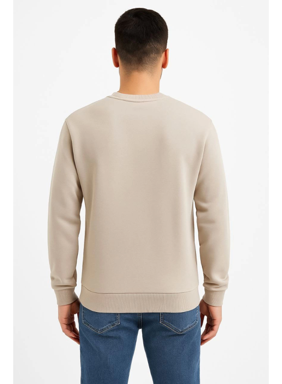 Erkek Üç İplik Düz Bisiklet Yaka SweatShirt - Bej