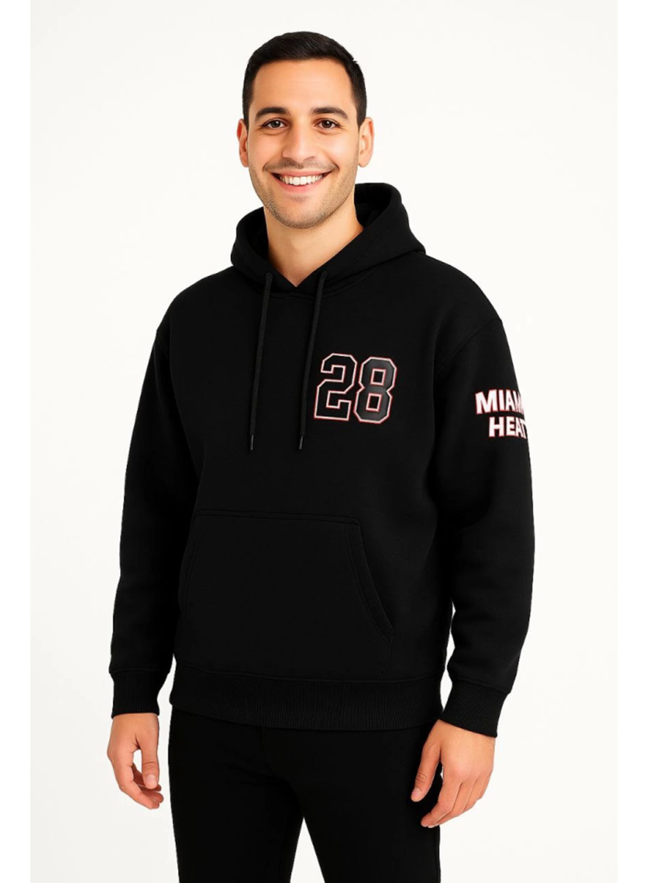 Üç İplik Kapüşonlu Ön Ve Arka Baskılı SweatShirt Hoodie - Siyah