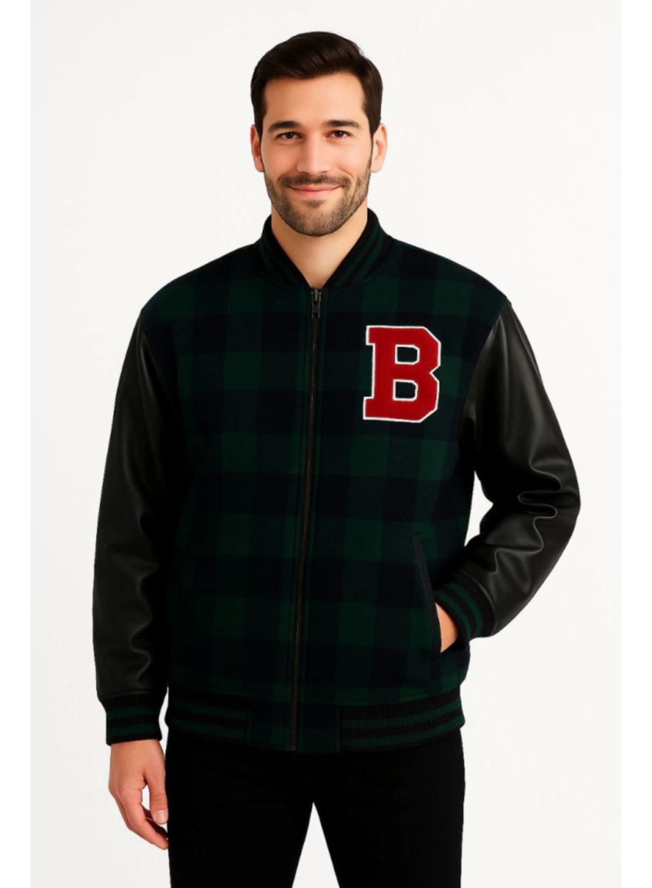 Kolları Suni Deri Içi Astarlı Oduncu Kolej Içi Ceket - Haki