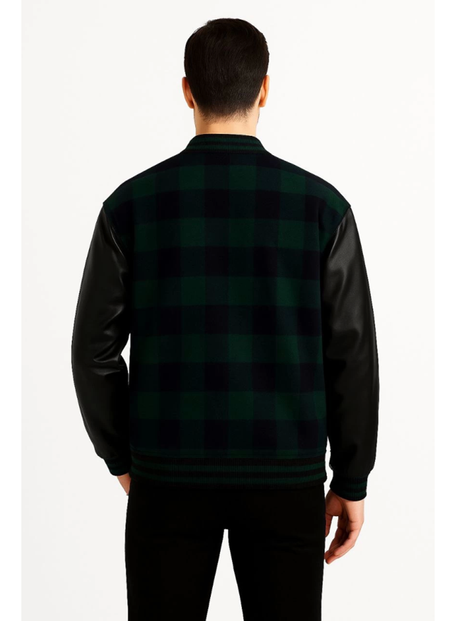 Kolları Suni Deri Içi Astarlı Oduncu Kolej Içi Ceket - Haki