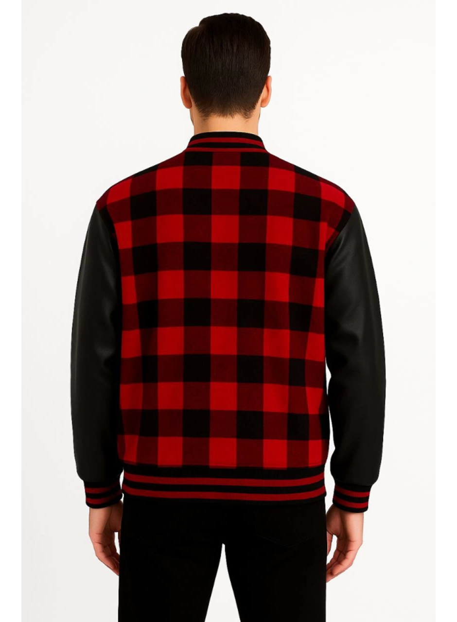 Kolları Suni Deri Içi Astarlı Oduncu Kolej Içi Ceket - Bordo