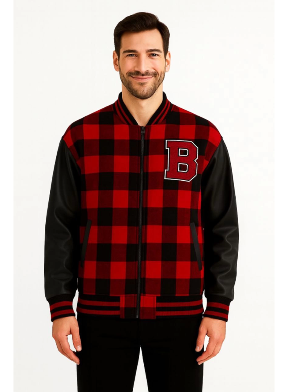 Kolları Suni Deri Içi Astarlı Oduncu Kolej Içi Ceket - Bordo