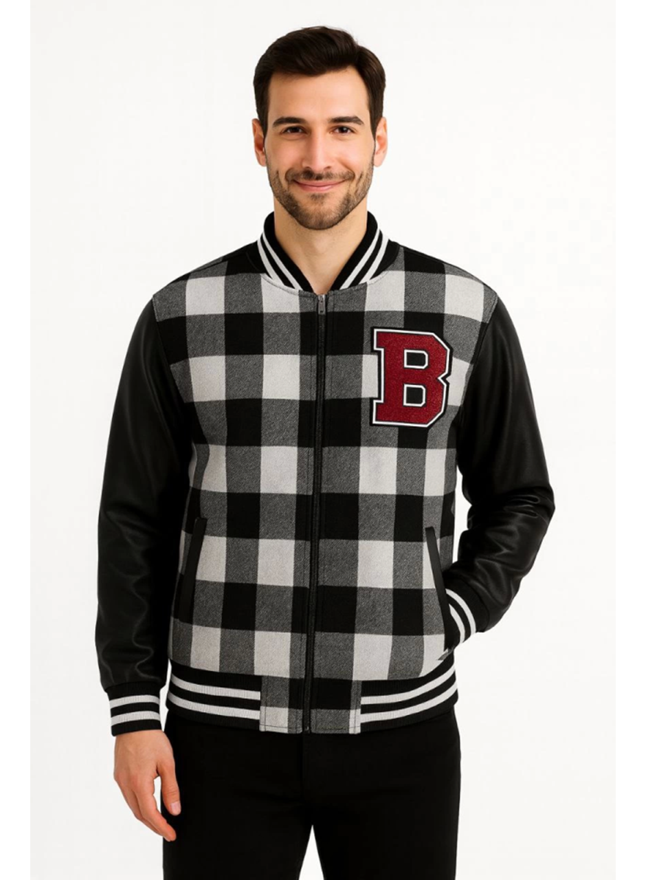 Kolları Suni Deri Içi Astarlı Oduncu Kolej Içi Ceket - Gri