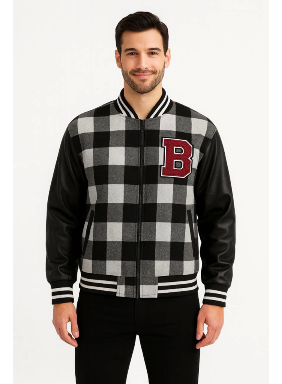 Kolları Suni Deri Içi Astarlı Oduncu Kolej Içi Ceket - Gri