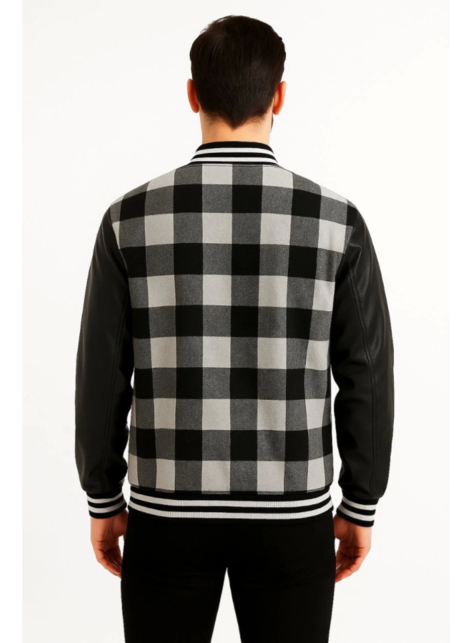 Kolları Suni Deri Içi Astarlı Oduncu Kolej Içi Ceket - Gri