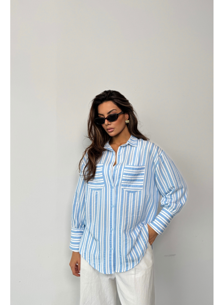 ÇİZGİLİ GÖMLEK - Mavi