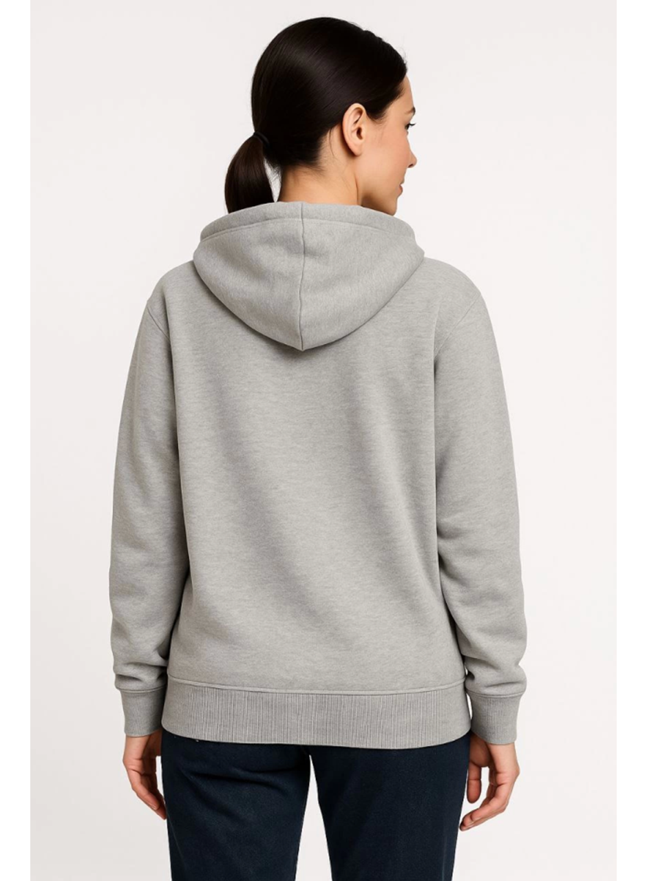 Üç İplik Kapüşonlu Tam Fermuarlı Kanguru Çepli SweatShirt Hoodie - Gri