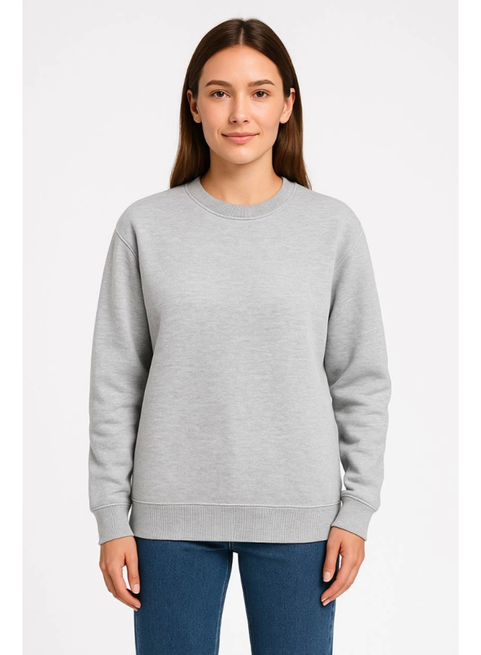 Üç İplik Düz Bisiklet Yaka SweatShirt - Gri
