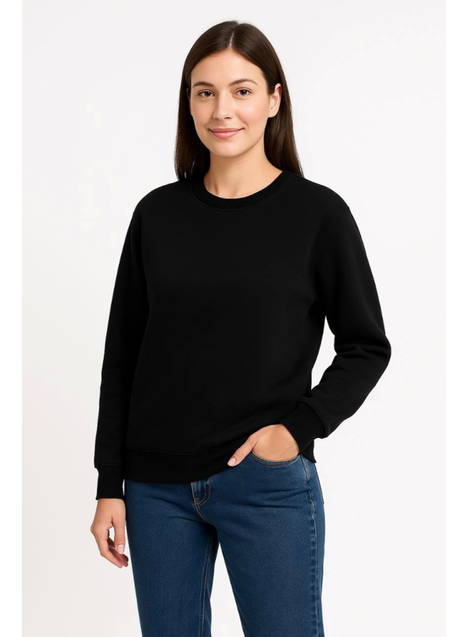 Üç İplik Düz Bisiklet Yaka SweatShirt  - Siyah