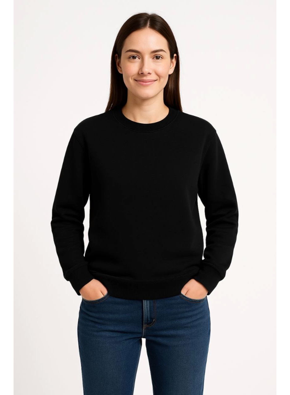 Üç İplik Düz Bisiklet Yaka SweatShirt  - Siyah