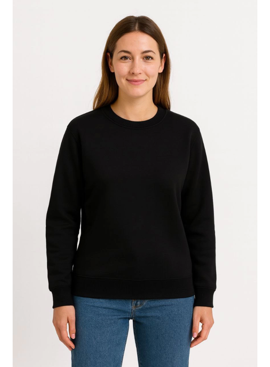 Üç İplik Düz Bisiklet Yaka SweatShirt  - Siyah