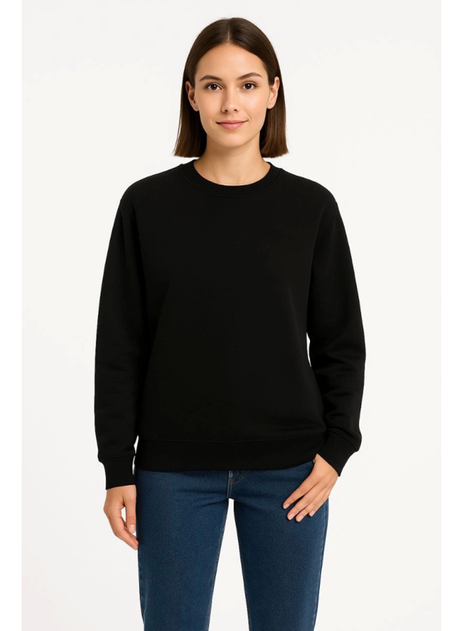 Üç İplik Düz Bisiklet Yaka SweatShirt  - Siyah