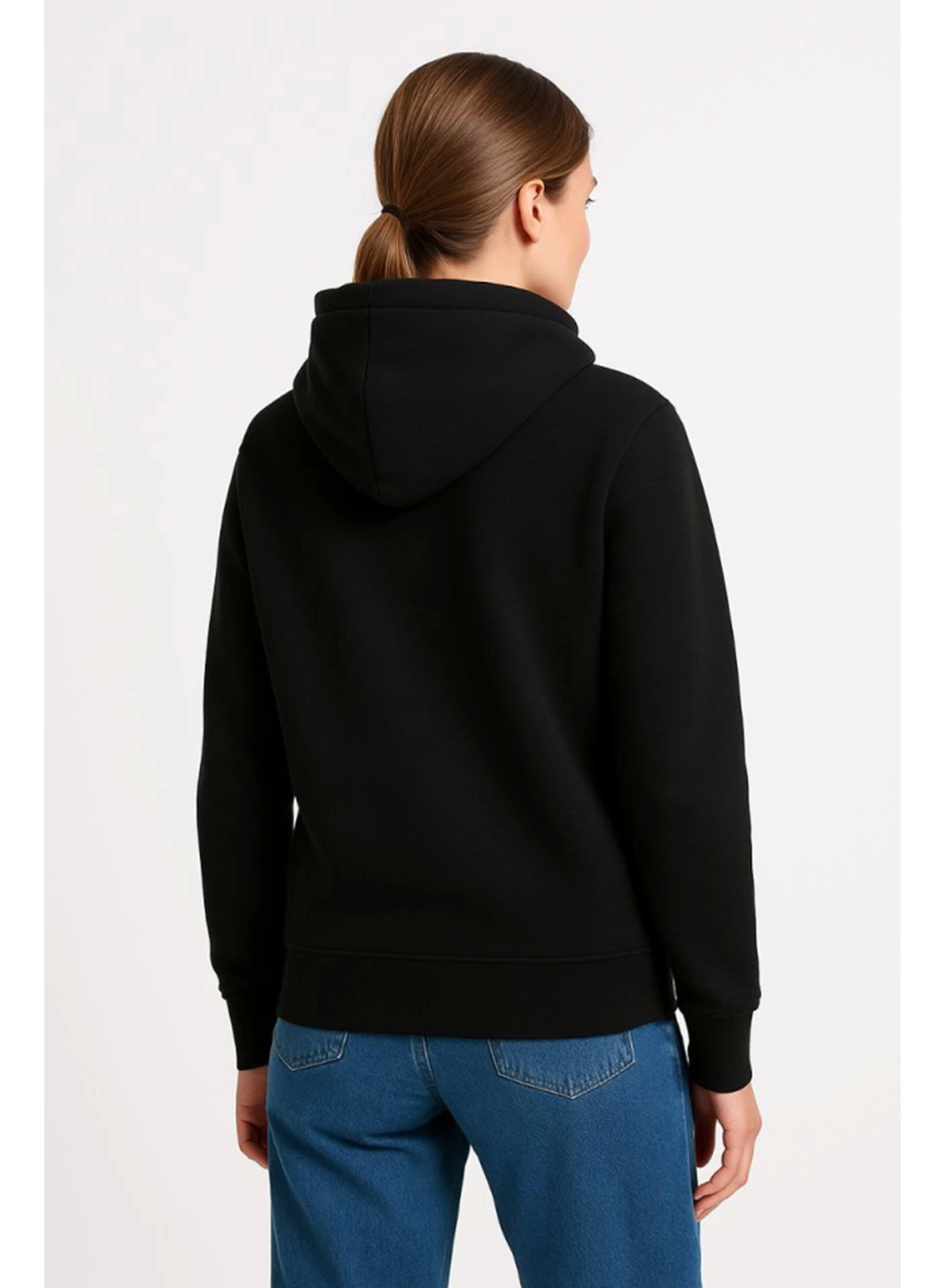 Üç İplik Kapüşonlu Kanguru Çepli SweatShirt Hoodie - Siyah