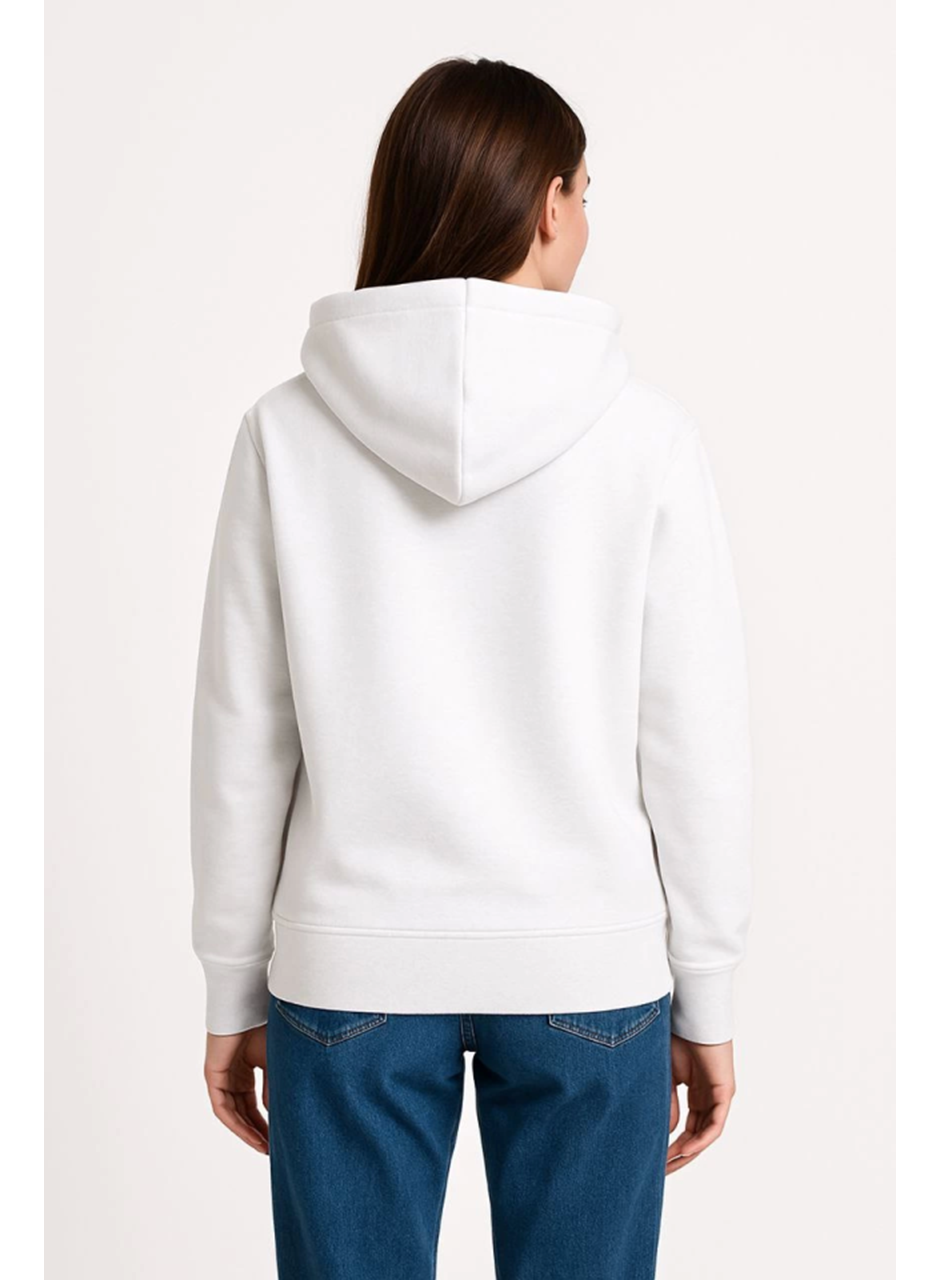 Üç İplik Kapüşonlu Kanguru Çepli SweatShirt Hoodie - Beyaz