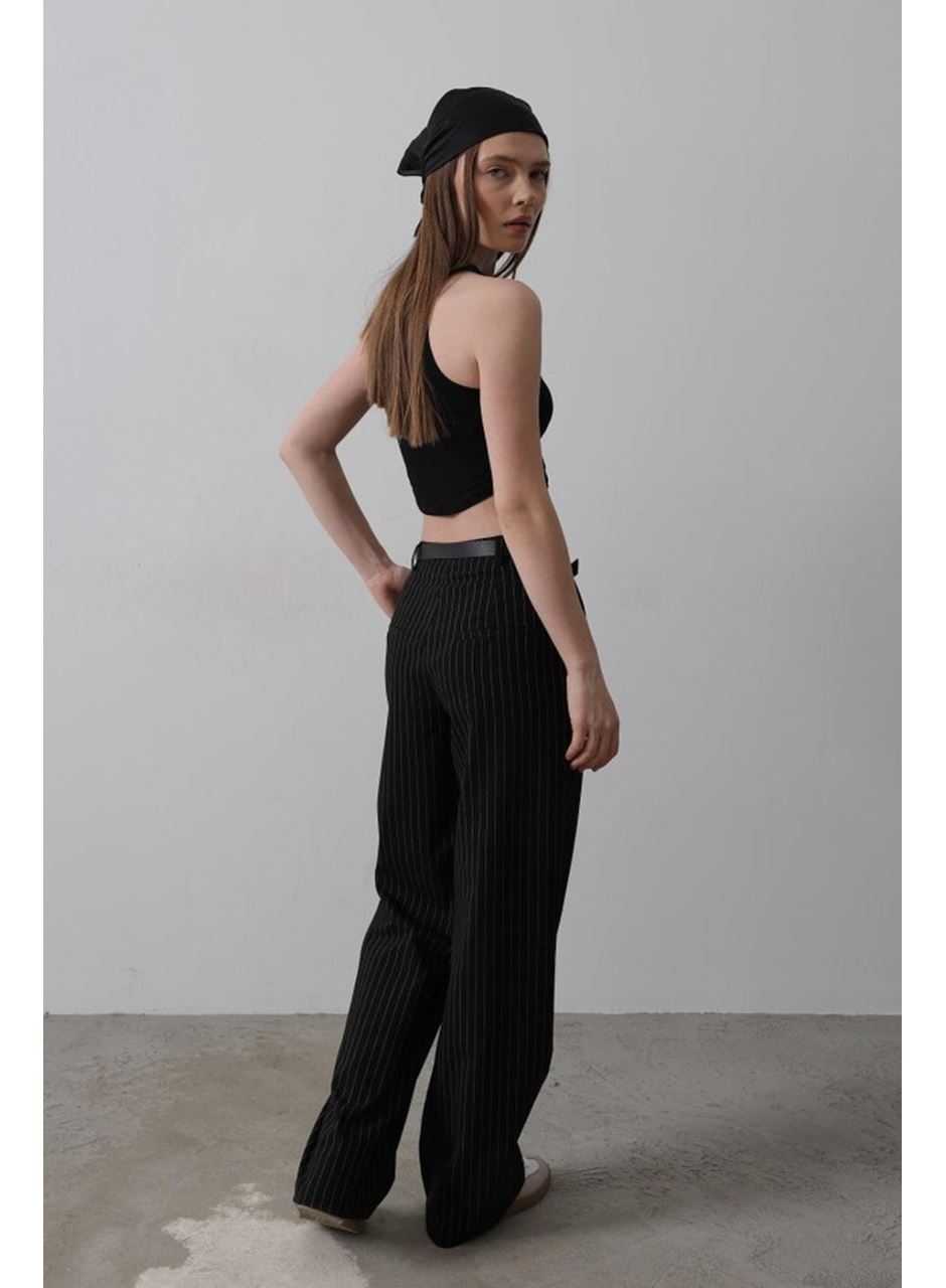 Kemerli Palazzo Pantolon - Siyah-Beyaz