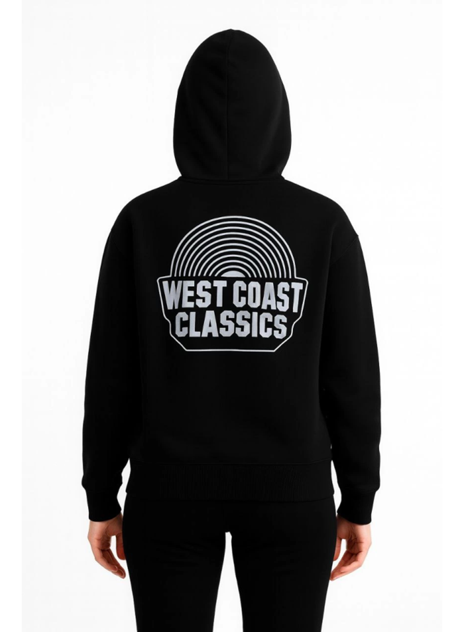 Üç İplik Kapüşonlu Ön Ve Arka Baskılı SweatShirt Hoodie - Siyah