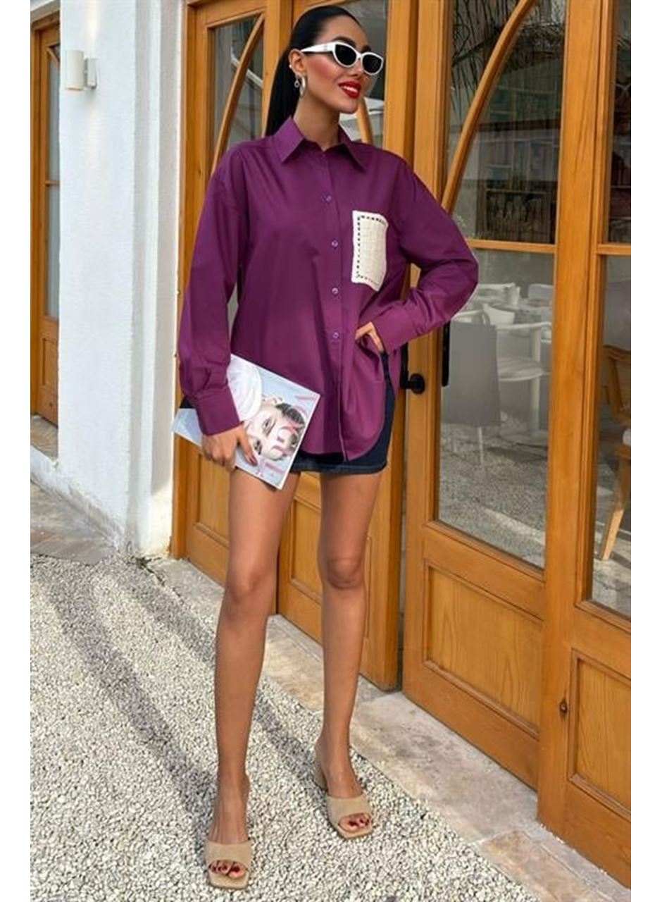 Süzine Cepli Arkası Yırtmaçlı Oversize Gömlek 3420