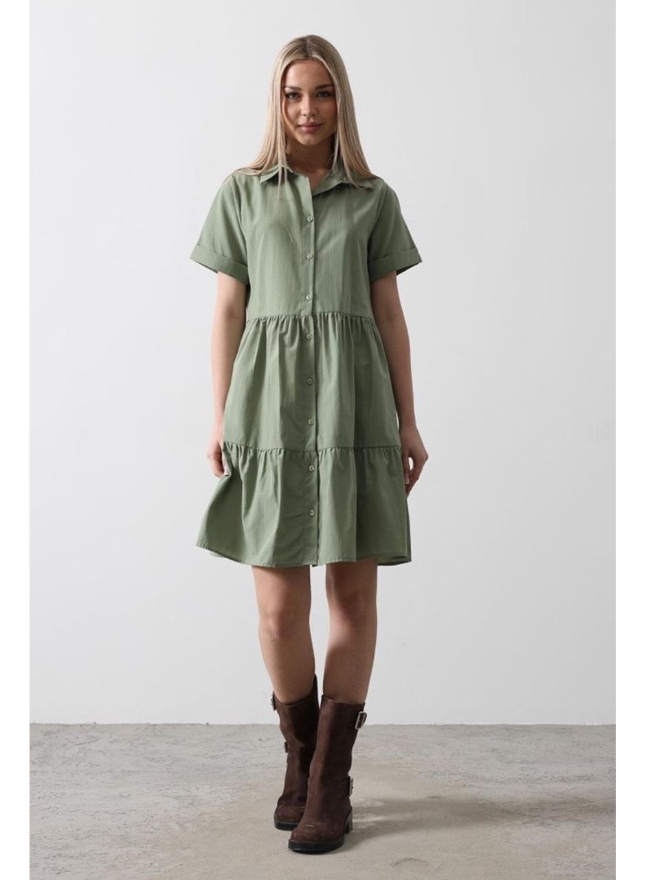 Kısa Kol Düğmeli Elbise - Haki