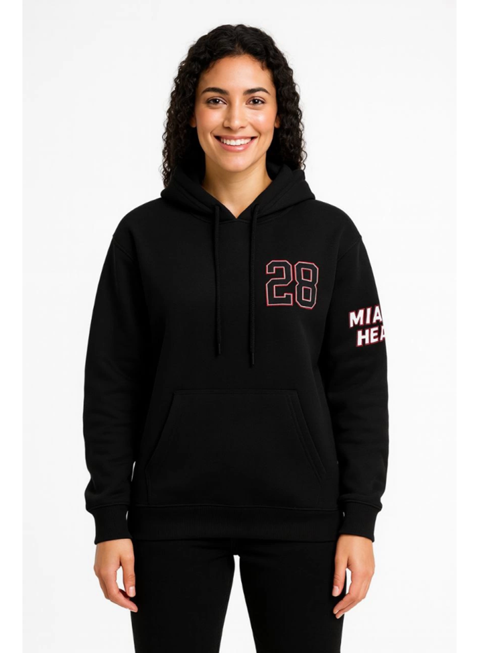 Üç İplik Kapüşonlu Ön Ve Arka Baskılı SweatShirt Hoodie - Siyah