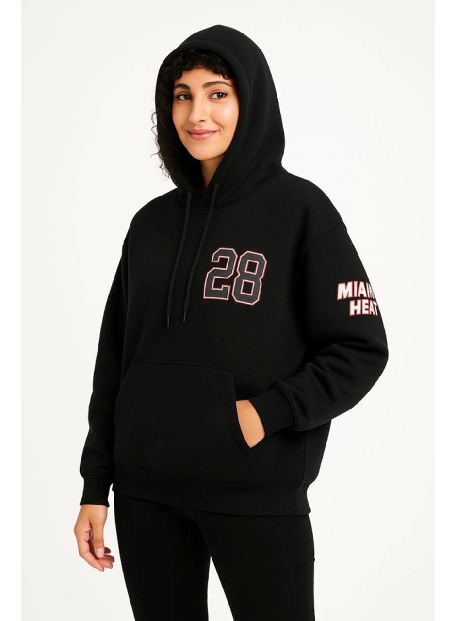Üç İplik Kapüşonlu Ön Ve Arka Baskılı SweatShirt Hoodie - Siyah
