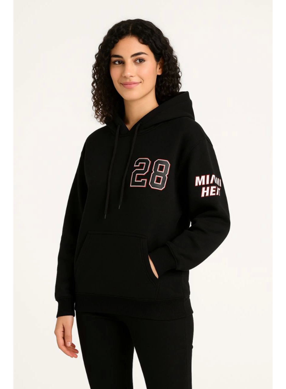 Üç İplik Kapüşonlu Ön Ve Arka Baskılı SweatShirt Hoodie - Siyah