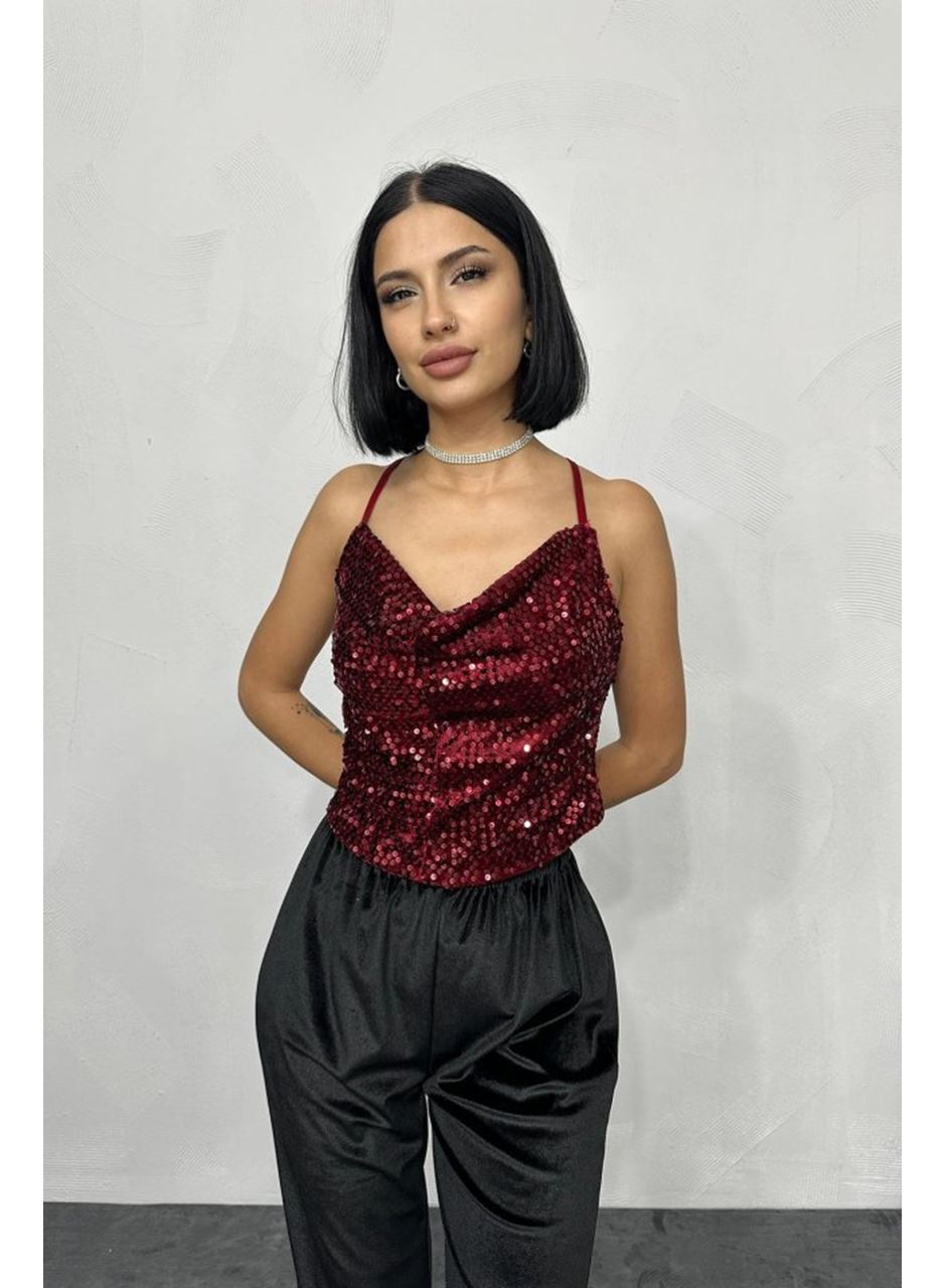 Bordo Askılı Degaje Bluz
