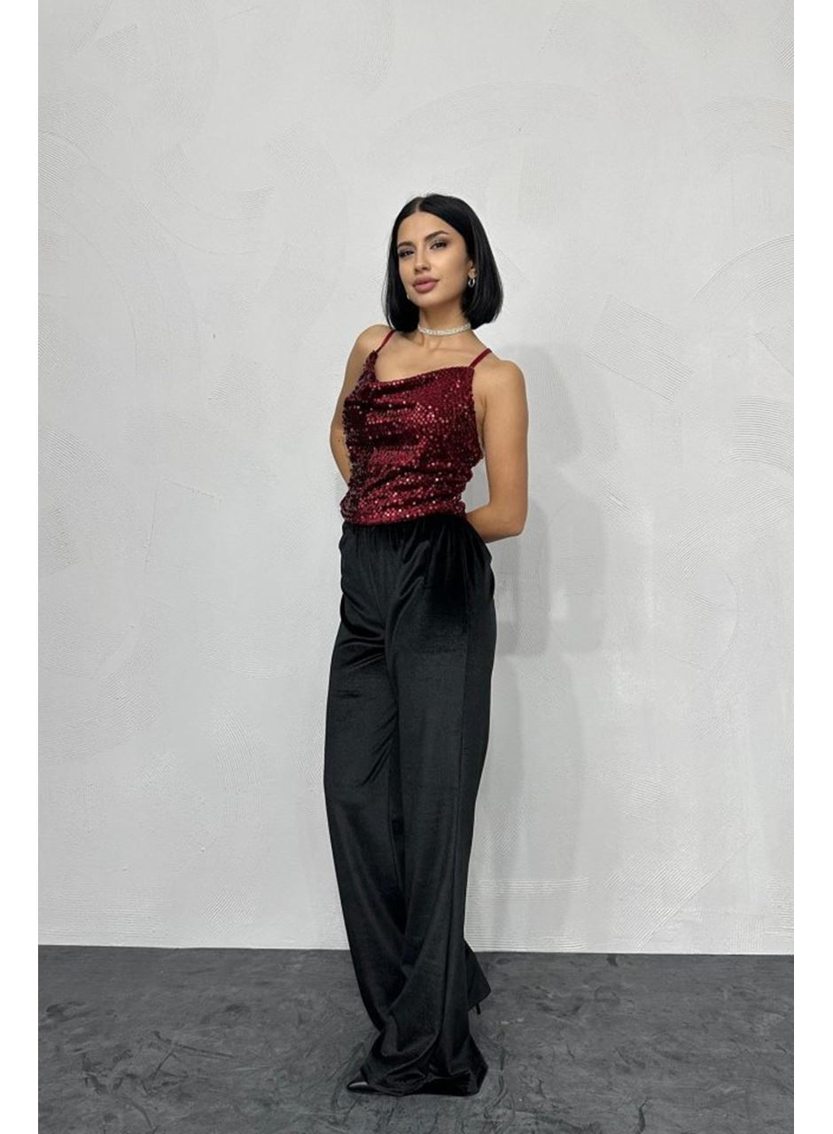 Bordo Askılı Degaje Bluz