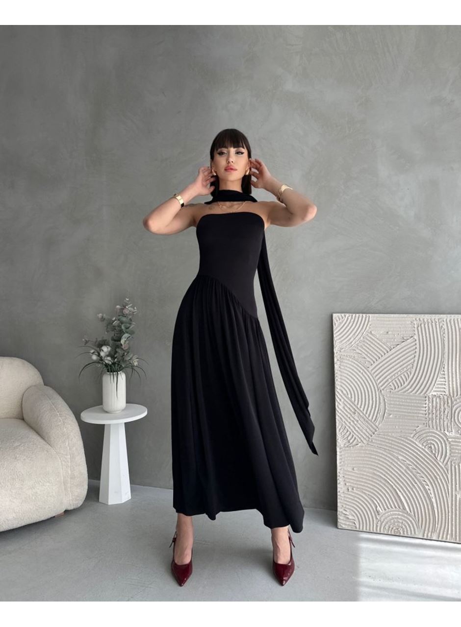 Kadınboğaz Kolsuz Maxi Boy Kalem Elbise