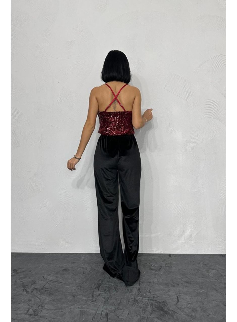 Bordo Askılı Degaje Bluz