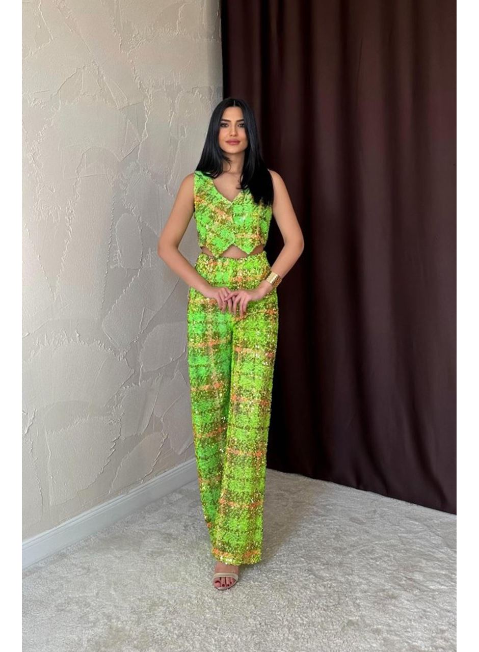 Yeşil Pullu Yelek Ve Pantolon Takım