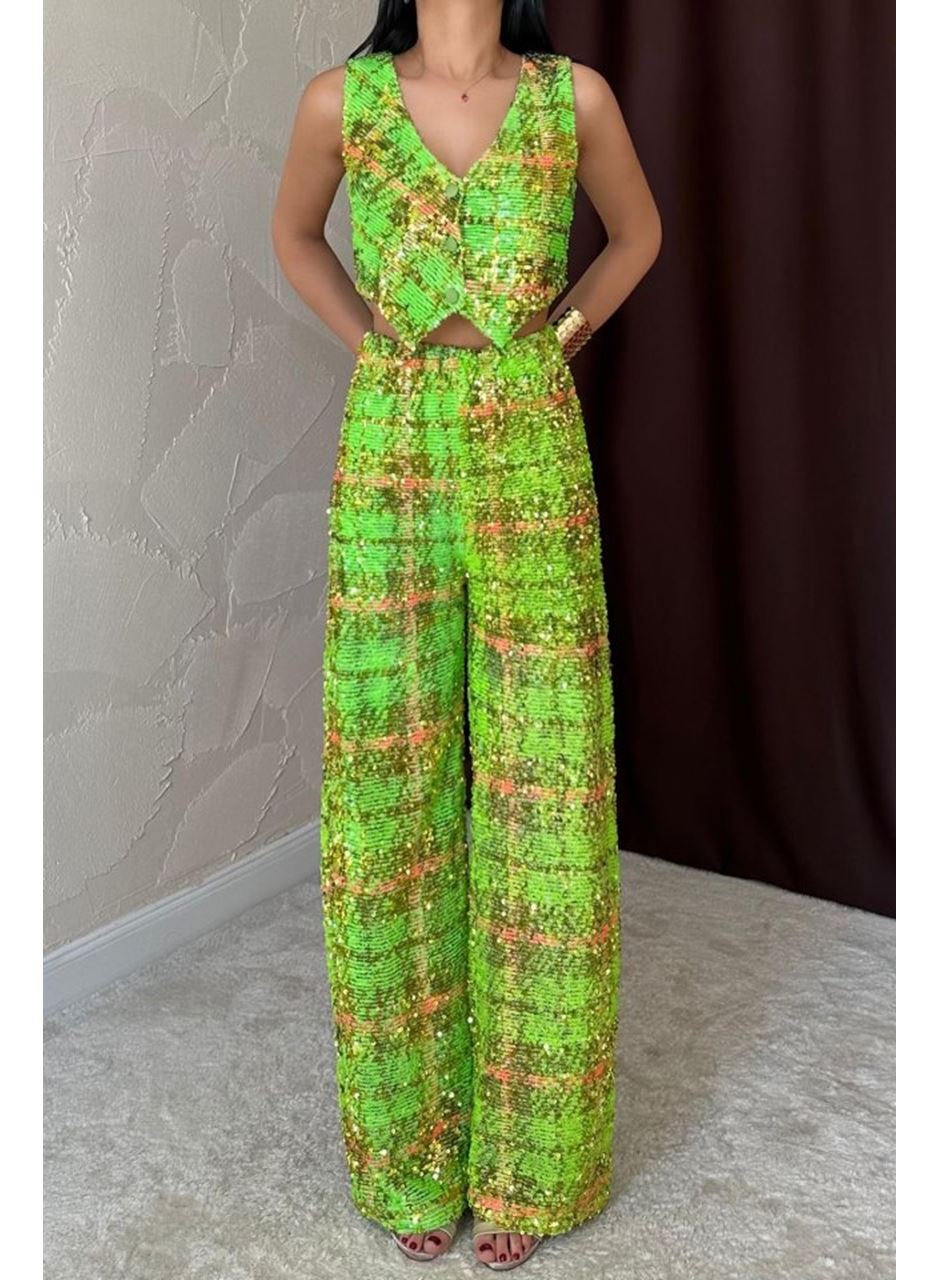 Yeşil Pullu Yelek Ve Pantolon Takım