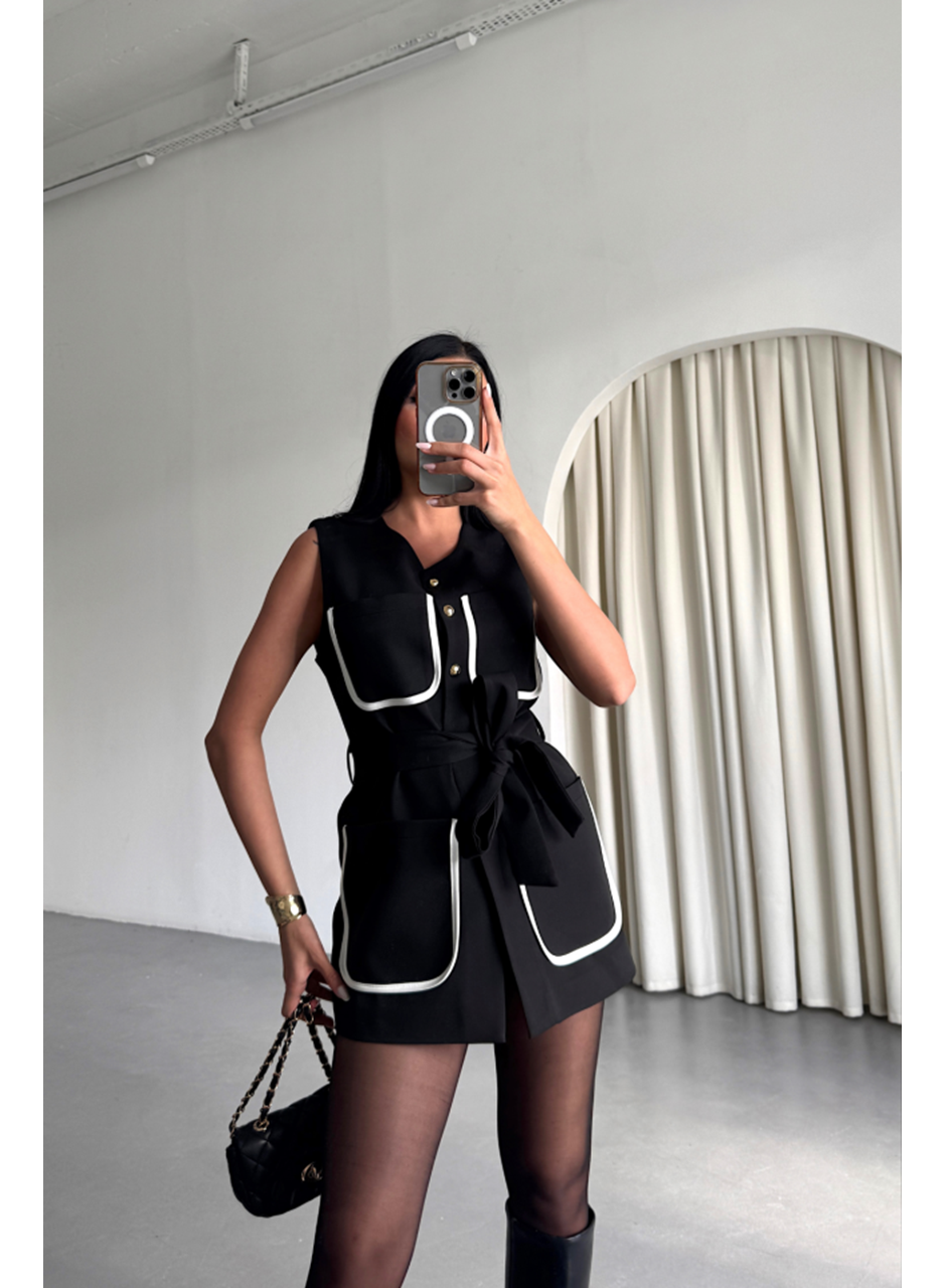 BÜYÜK CEP BİYE DETAYLIYELEK - Siyah