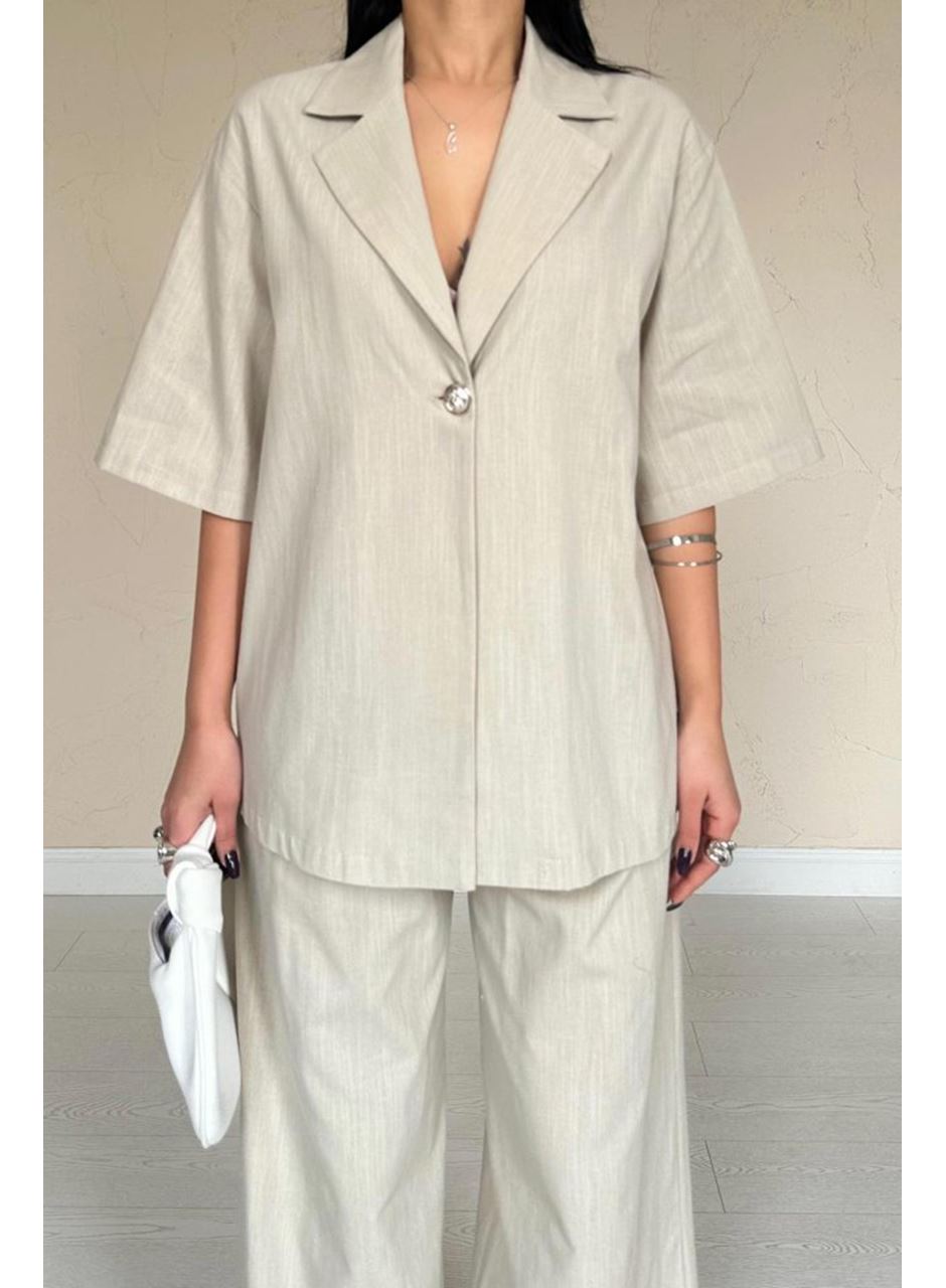 Bej Önü Tek Düğmeli Ceket Pantolon Takım