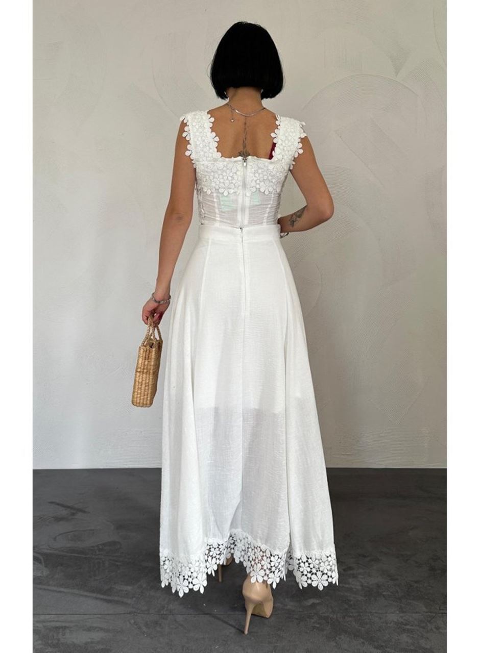 Beyaz Güpürlü Crop Ve Etek Takım