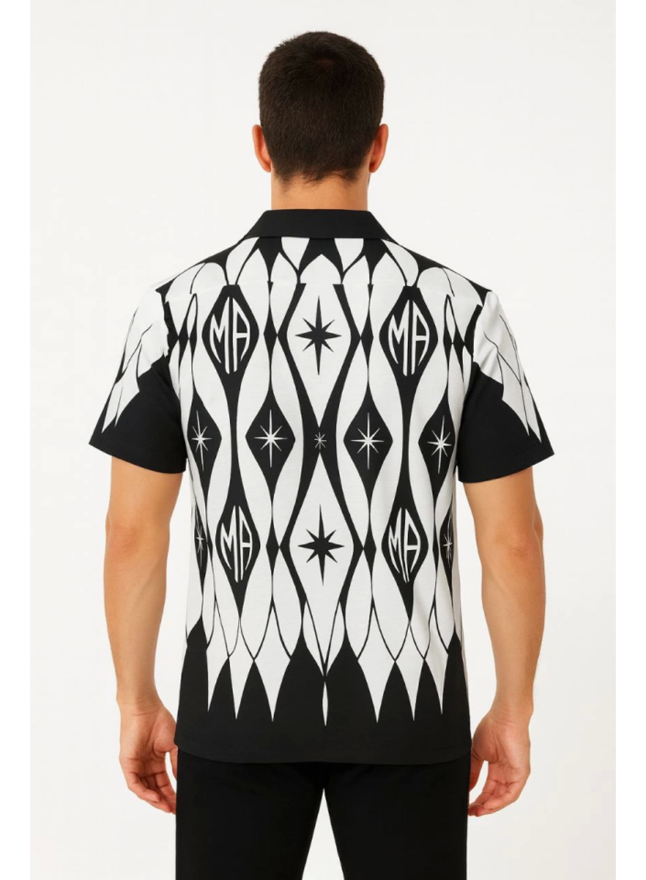 Erkek İki İplik Kumaş Dijital Baskılı Gömlek - Siyah