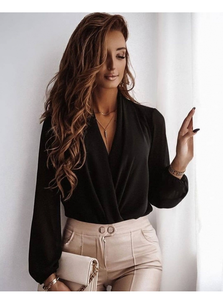 Kadın Uzun Kollu Kruvaze Yaka Sandy Bluz